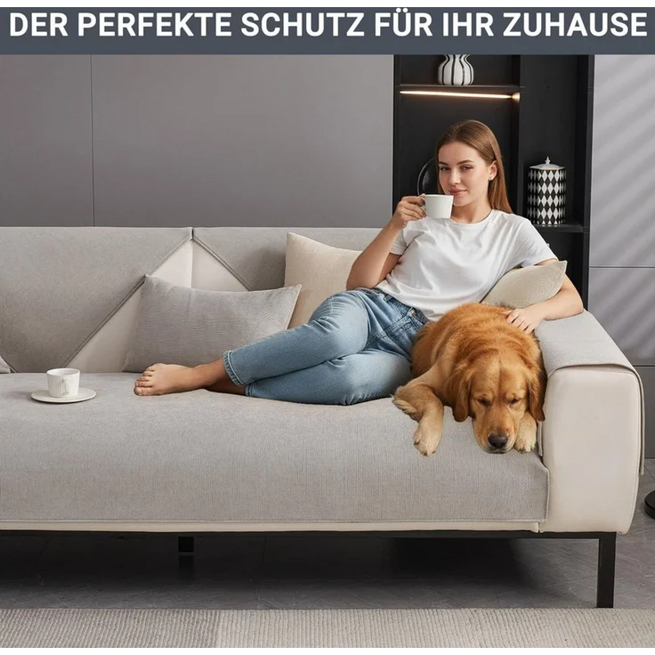 Agger Sofaschoner Sofa Überzug Weiche Chenille Sofabezug Hund Katze Sofaschoner, Anti Rutsch Vintage Couch Überzug für 1 2 3 4 Sitzer Sofa – Bild 2