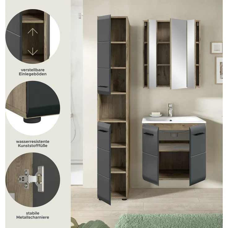 Badkombination (B/H/T: 105x185x46 cm) in schwarz matt und Nox Oak Nachbildung – Bild 7