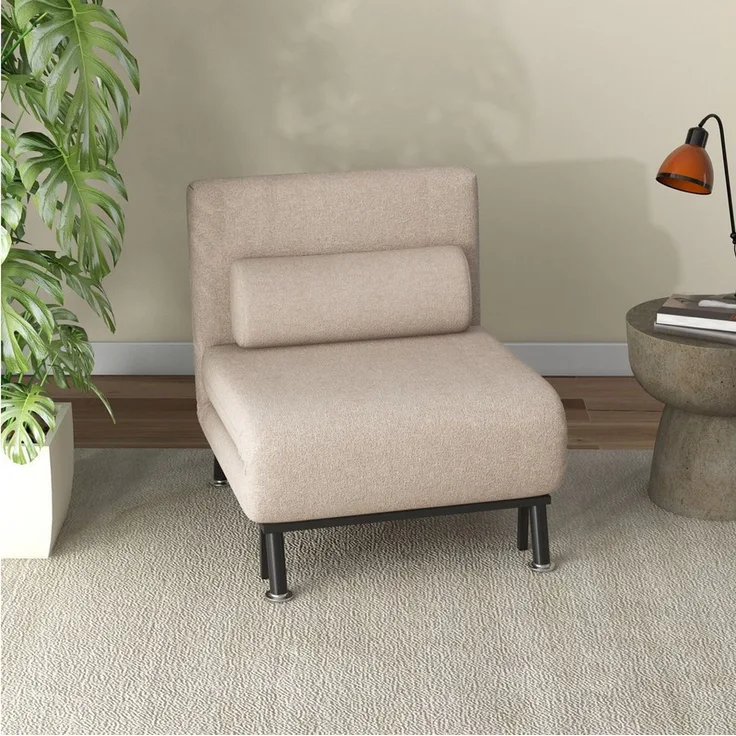 HOMCOM Sessel Schlafsofa mit Bettfunktion Verstellbarer Rückenlehne Kissen (klappbarer Relaxsessel, 1-St, Klappsessel), bis 150 kg belastbar, für Wohnzimmer, Beige