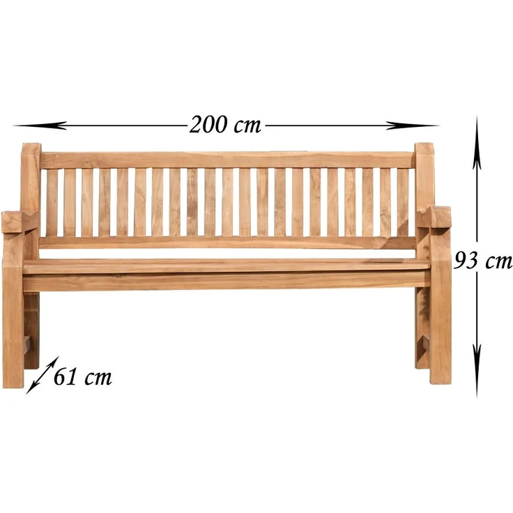 Gartenbank Teakbank HIBAS - Holz Teak 200x61x93 cm | Holzbank 200 Cm Gartenbank Sitzbank Mit Lehne Wetterfest Bank Garten Terrasse – Bild 2