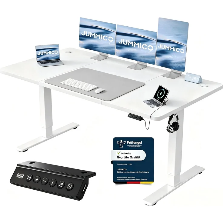 JUMMICO Höhenverstellbarer Schreibtisch 160x70 cm, USB-A-Anschluss