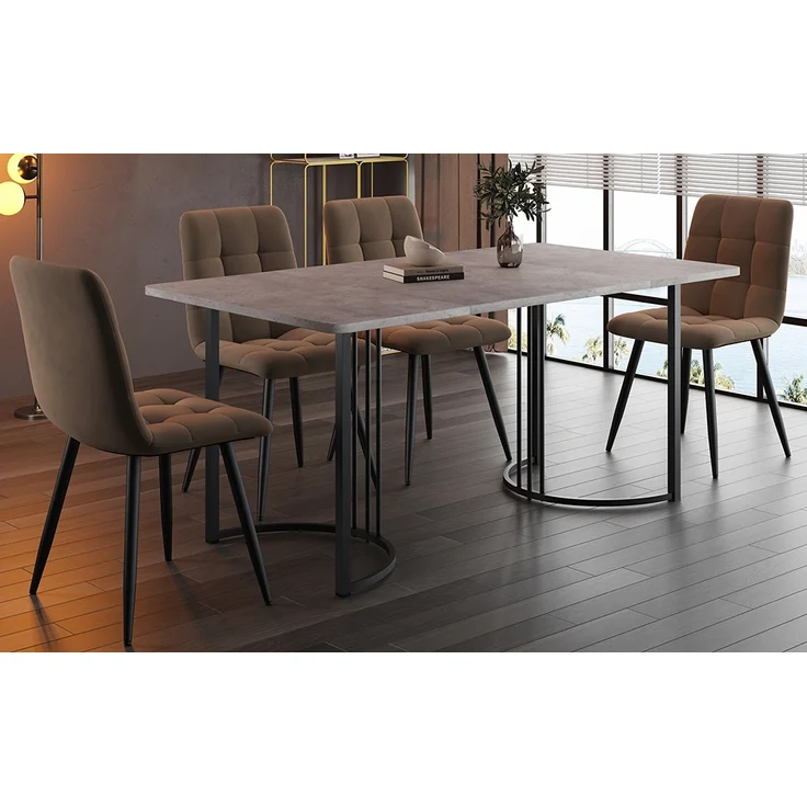 Essgruppe 5-tlg, Esstisch 140x80x75 cm & 4 Samtstühle in Grau/Schwarz & Braun – Bild 2