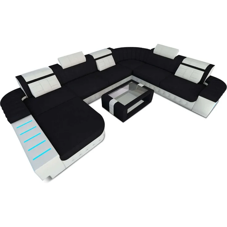 Mega Stoff-Wohnlandschaft Bellagio XXL mit LED - Mikrofaserstoff - Schwarz-Weiß - Links – Bild 1