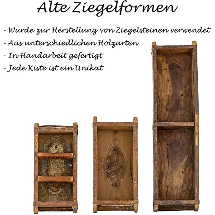 BigDean Holzkiste Alte Ziegelform 32 x 15 x 9,5 cm Ein-Kammer Vintage mit Metallbeschlägen (1 St, 1stk), Aufbewahrungs und Deko Holzkiste in Handstrichziegel Form – Bild 4