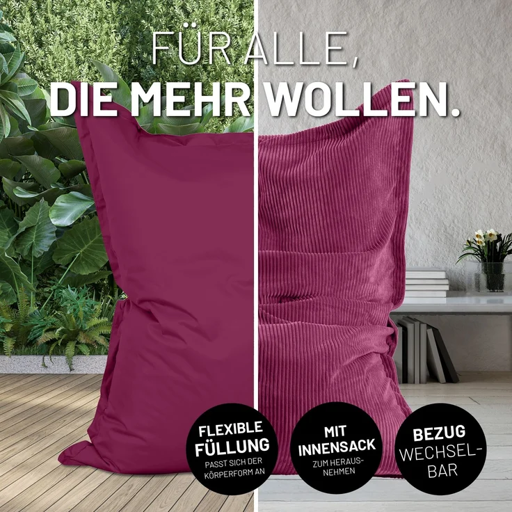 Lumaland Sitzsack Classic XXL All-in-One Set | Riesen Sitzsack XXL mit Cord & Outdoor Bezug für drinnen & draußen | Sofa Sessel mit im Innensack sicher verpackter EPS-Füllung – Hüllen Easy wechselbar – Bild 3