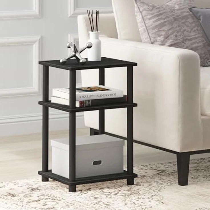 Furinno Just Beistelltisch – Schwarzer Nachttisch & Nachtkonsole, kleiner Beistelltisch für Wohnzimmer & Wohnaccessoires, einfache werkzeuglose Montage, 3-stöckiges Design – Bild 2