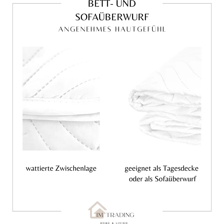 Elegante einfarbige Tagesdecken, Sofaüberwurf 240x220 cm aus 100% Polyester Schwarz – Bild 6