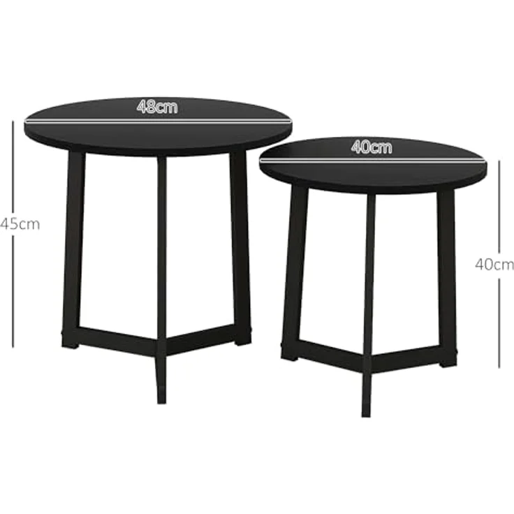 HOMCOM Couchtisch-Set, Schwarz, runde Form aus lackiertem Stahl und MDF, ø48x45 cm und ø40x40 cm, platzsparend und modern – Bild 3