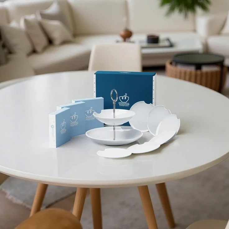 FIFTYEIGHT PRODUCTS Teller Food Tempel Party Set 7-tlg, Etagere + Tellerchen, weiß mit Biss – Bild 2