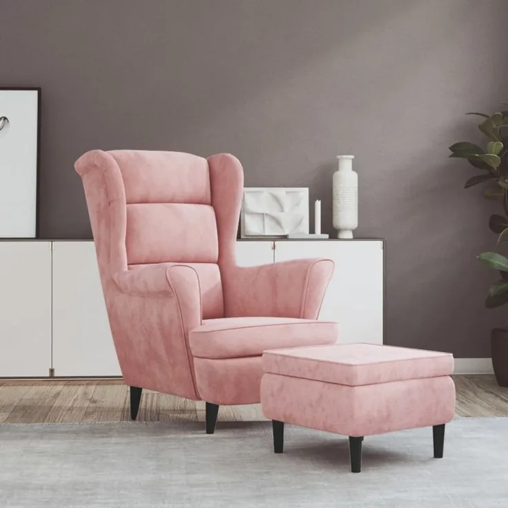 vidaXL Ohrensessel mit Hocker Rosa Samt 3115935