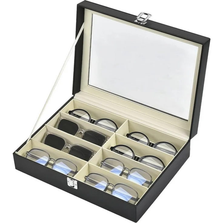 BlingBin Aufbewahrungsbox Schmuckkasten Brillenbox zur Aufbewahrung von 8 Brillen (1er Set, 1 St, 8 Fächer), 34 x 25 x 9 cm Sonnenbrillen Präsentation Brillendisplay – Bild 5