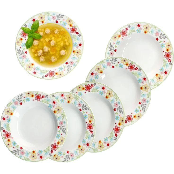 6x Variant Blümchen Suppenteller bunt tiefe Teller Pasta Salat Müsli 6 Personen