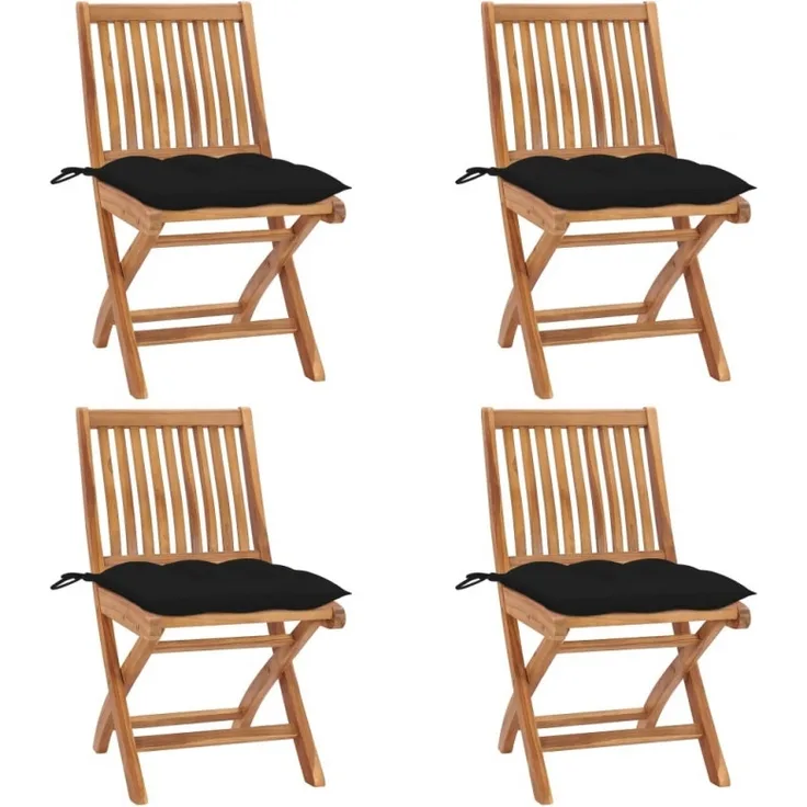 vidaXL Klappbare Gartenstühle mit Kissen 4 Stk. Massivholz Teak 3072829