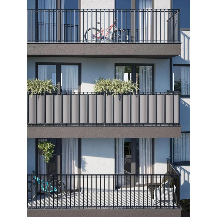 COVER IT Balkon Sichtschutz Ohne Bohren Balkonsichtschutz Custom Länge GRAU mit Ösen 75xCustom Sichtschutz Balkon Ohne Bohren - Sichtschutz für Balkon Terrasse - Sichtschutz Balkongeländer – Bild 6