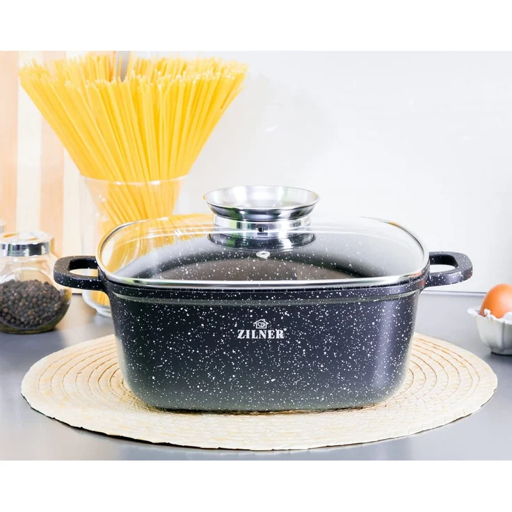 Zilner Topf-Set Schöne quadratische Töpfe in 4 verschiedenen Größen, Bräter, Aluminiumguss, Edelstahl, Keramik (2.5L / 3.5L / 4.5L / 6.5L, 8-tlg, Zeitloses Design des Topfsets. Eine ideale Geschenkidee! Hochwertig) – Bild 3