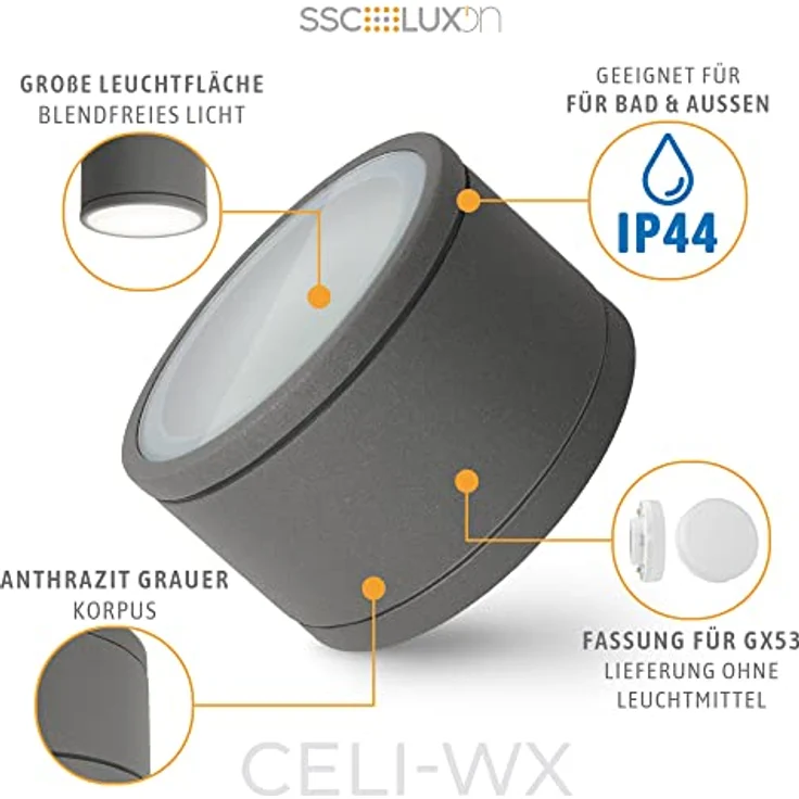 SSC-LUXon CELI-WX Aufbaustrahler 4 Stück, flach IP44 für Außen & Bad, anthrazit, Fassung für 1x GX53 (ohne Leuchtmittel) – Bild 5