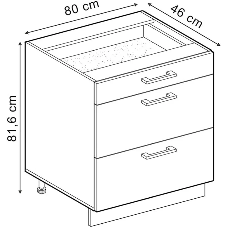Küchenunterschrank R-Line Anthrazit Hochglanz/Weiß 80 cm mit 3 Schubladen Arbeitsplatte Goldkraft Eiche Vicco – Bild 2