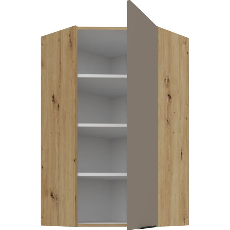 Küchen Eckhängeschrank 60x60 cm - Höhe 90 cm Küche ARIA Sandgrau ultra matt + Eiche Artisan matt, hochwertige Fronten mit Anti Fingerprint Beschichtung Küchenzeile Küchenblock – Bild 3