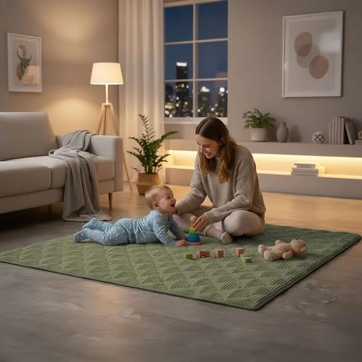 Krabbeldecke Soft-Cord wasserabweisende Sanosoft Babydecke Khaki Grün 120x120cm, Sanosoft, Öko-Tex und Made in Germany – Bild 3