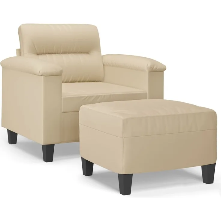 vidaXL Sessel mit Hocker Creme 60 cm Mikrofasergewebe 3201229