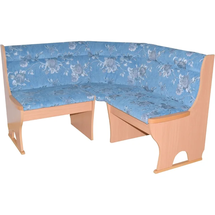 Truheneckbank "Anja 1B" 125x125 cm, Holzdekor Buche, Stoff blau mit Blumendessin