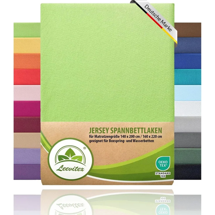leevitex® Spannbettlaken, Premium 170g/m², Gummizug: rundum, schwer und dick, 100% Jersey-Baumwolle, Apfelgrün / Hellgrün, 90 x 200 - 100 x 220 cm – Bild 5