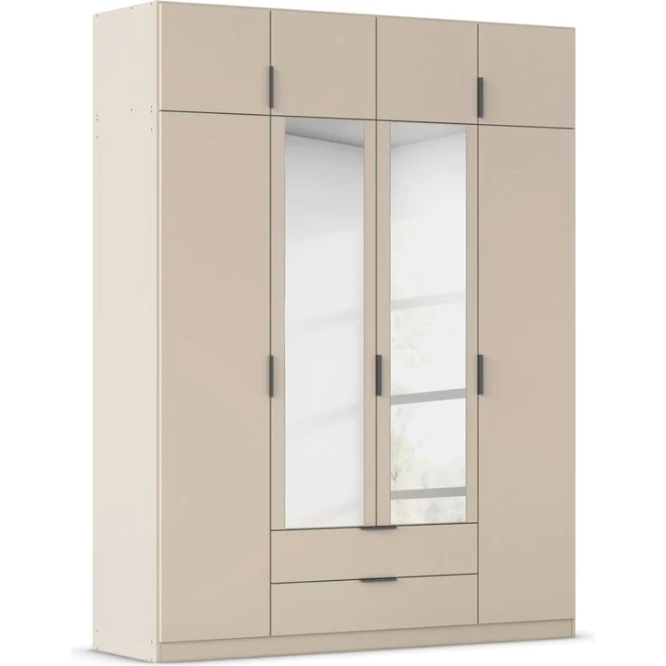 Rauch Möbel Lagoa, Kleiderschrank, Garderobe für Schlafzimmer, Kinderzimmer, Jugendzimmer 8-türig, mit Spiegel, 2 Schubladen, mit Zubehör Premium, Farbe Beige, Breite 181 cm