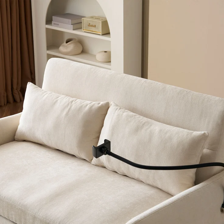 Multifunktions-Klappschlafsofa, verstellbar, mit USB-Ladung, Chenille Beige, 129x76x81 cm – Bild 10