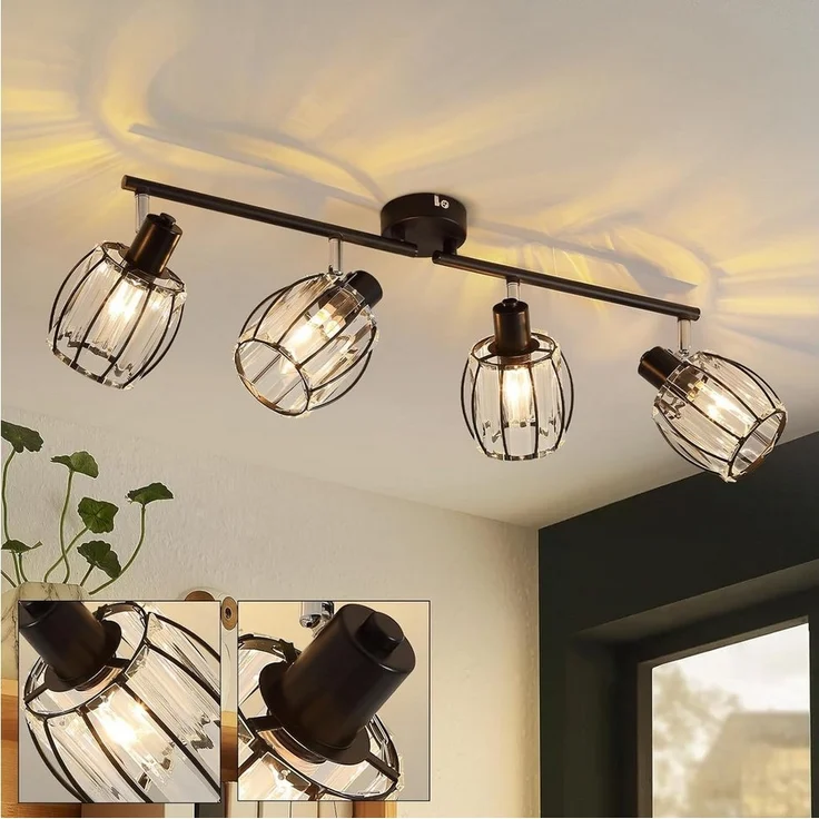 Nettlife Deckenstrahler Kristall Vintage Industrial Deckenspot Schwarz E14 350° schwenkbar, LED wechselbar, Retro Strahler Industrial Flurlampe für Flur Hotel – Bild 5