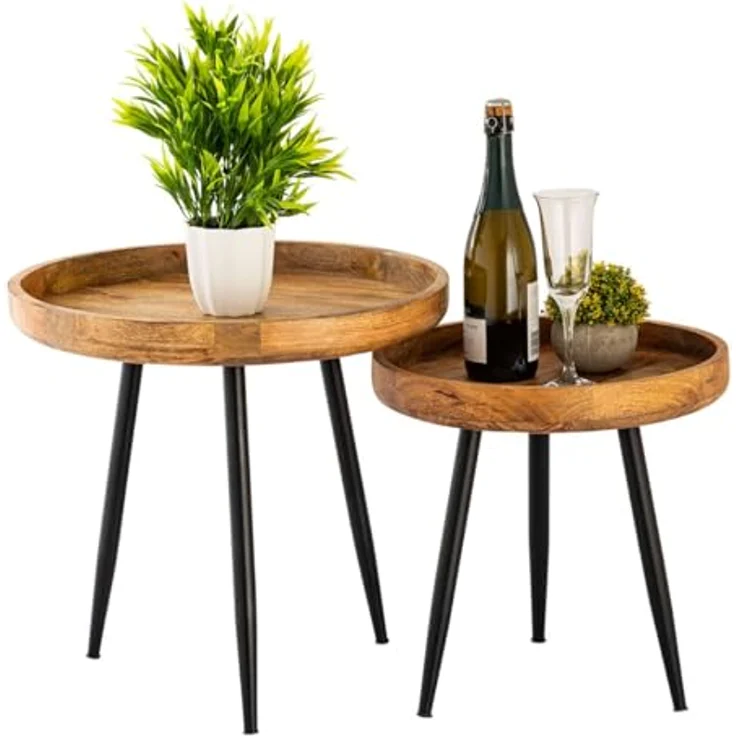 Amagohome Couchtisch Beistelltisch Holz rund Couchtisch Wohnzimmer Tisch Metalbeine Holzpla – Bild 4