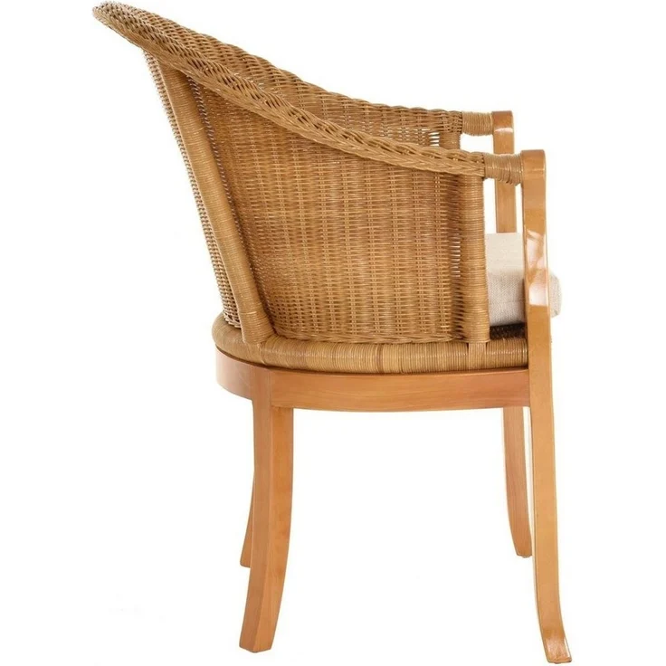 Krines Home Relaxsessel Rattan-Sessel mit Holzbeinen, Sessel aus echtem Rattan- mit Polster, Rattanstuhl – Bild 2