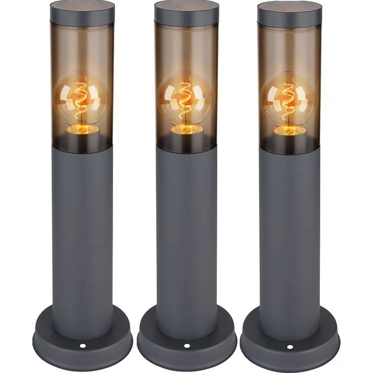 3er Set Sockelleuchte, Edelstahl, anthrazit, rauch, H 45 cm