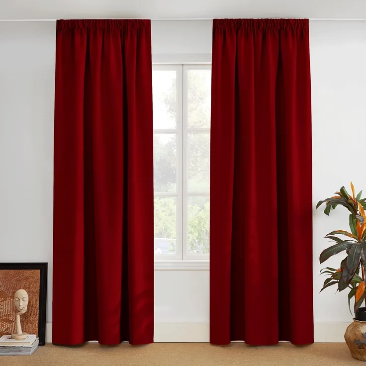 PONY DANCE Vorhang Blickdicht Kräuselband 2er Set H 228 x B 228 cm Extra Breite Gardine für Schienensystem Thermogardinen Hitzeschutz Blackout Curtains Living Room, Rot