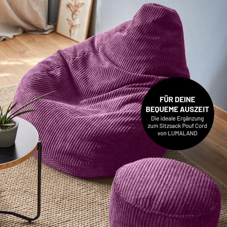Lumaland Sitzsack Gaming-Sitzsack Cord 350l weinrot, supersofte Füllung EPS-Perlen – Bild 8