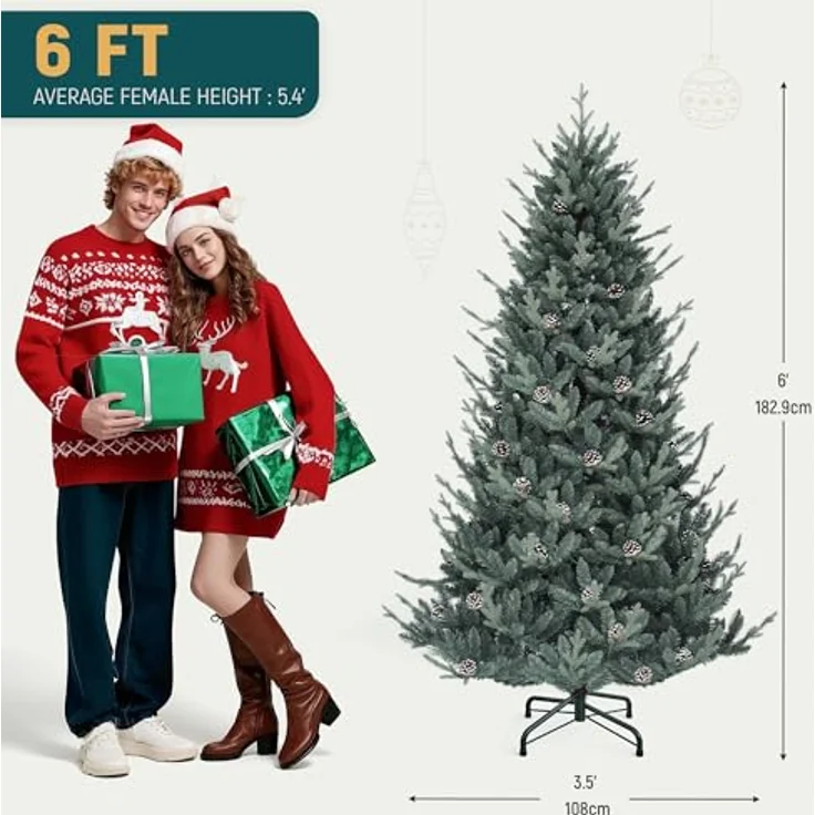 YITAHOME 180cm Weihnachtsbaum mit Fernbedienung, Vordekorierter Künstlicher Weihnachtsbaum mit Scharniertechnologie, 1176 Gemischte PE/PVC-Spitzen, 35 Tannenzapfen, 300 Lichter & 11 Lichtmodi – Bild 5