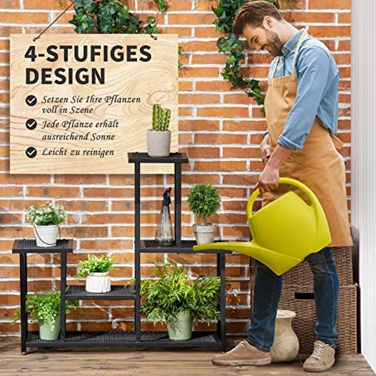 Outsunny Pflanzentreppe mit 4 Regalen, Wetterbeständig, Blumentreppe (Pflanzenregal, 1 St, Blumenständer), für Garten, Balkon, Schwarz – Bild 4