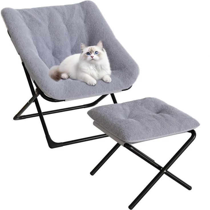 Sessel klappbar Lesesessel Fußhocker Erwachsene Wohnheim Grau – Bild 1
