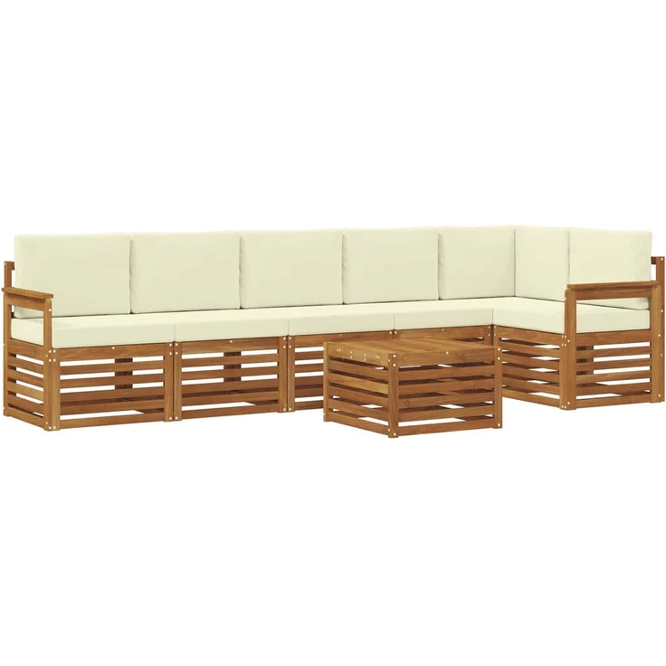 vidaXL Outdoor-Sofagarnitur 7 stk. 6-Sitzer Natur und Creme 3374915 – Bild 2