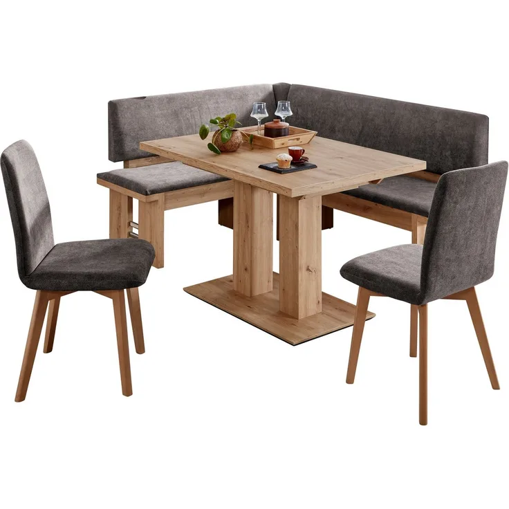 massivline&more Eckbankgruppe Enns, Eckbank mit Tisch und Stühlen, Sitzecke, Eckbank Garnitur, (4-tlg), umstellbar