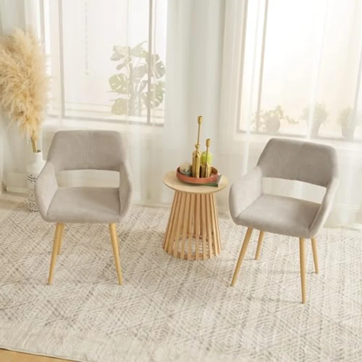 MEUBLE COSY Sessel 2er Set Relaxsessel Lehnstühle Polsterstuhl mit Metallbeine für Wohnzimmer Vanity, Stoff, Beige – Bild 2
