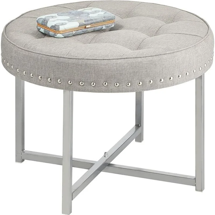 Sitzhocker Polsterhocker rund mit moderner Nietenverzierung mDesign grau silber – Bild 8
