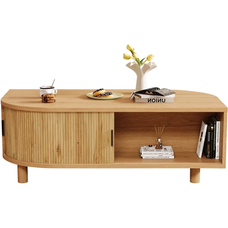 Couchtisch B 100 x T 50 x H 35 cm mit 2 Rolltüren und Stauraum, MDF und Spanplatte – Bild 7