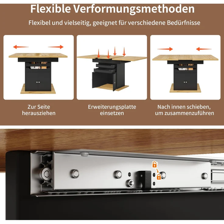 Esstisch Teleskoptisch(110-140×80cm), klappbarer Küchentisch für 4-6 Personen, Ausziehbarer Esstisch ,platzsparender Küchentisch, Tisch mit zwei Schubladen und einem Aufbewahrungsschrank – Bild 7