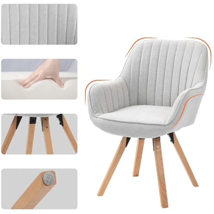 MEUBLE COSY Esszimmerstühle Drehbar 2er Set Küchenstuhl Polsterstuhl Drehstuhl mit Armlehne Sessel Schminkstuhl aus Stoff Massivholzbeine für Esszimmer Wohnzimmer Arbeitszimmer, Beige – Bild 6