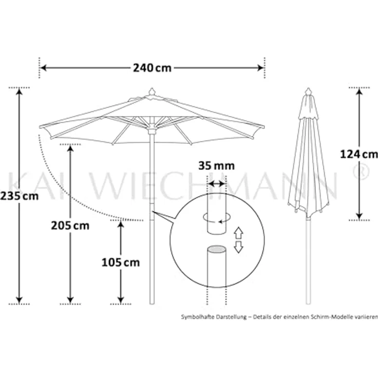 Kai Wiechmann Sonnenschirm Runder Balkonschirm 240 cm als hochwertiger Schattenspender, knickbarer Gartenschirm mit Windauslass & UPF 50+ – Bild 6