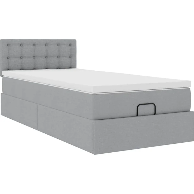 vidaXL Ottoman-Bett mit Matratze & LEDs Hellgrau 100x200 cm Stoff 3312450 – Bild 5