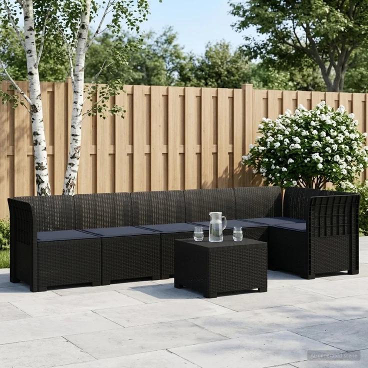 vidaXL 6-Sitzer Garten Sofa mit Kissen Rattan Look PP Anthrazit 3444109 – Bild 1