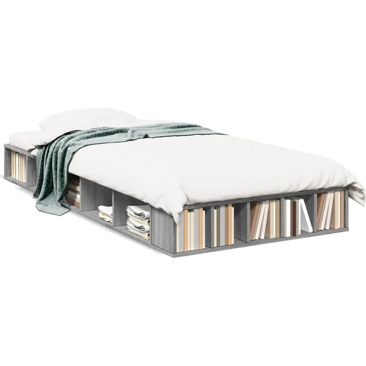 vidaXL Bettgestell Grau Sonoma 90x200 cm Holzwerkstoff 3280522 – Bild 2