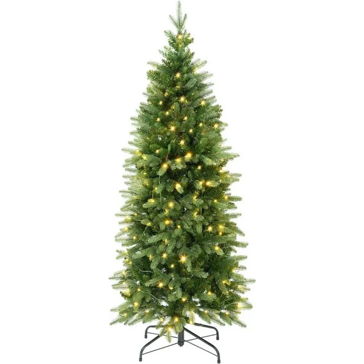 Salcar Künstlicher Weihnachtsbaum Schmal Weihnachtsbaum mit Beleuchtung Tannenbaum Bleistift Kunstbaum, Tanne, 120 cm mit 476 Spitzen (276 PE & 170 PVC) und 100 warmweißen LEDs