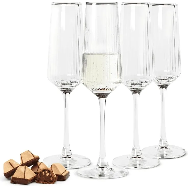 4er Set Sektgläser 250ml elegante Gläser mit geriffelter Oberfläche